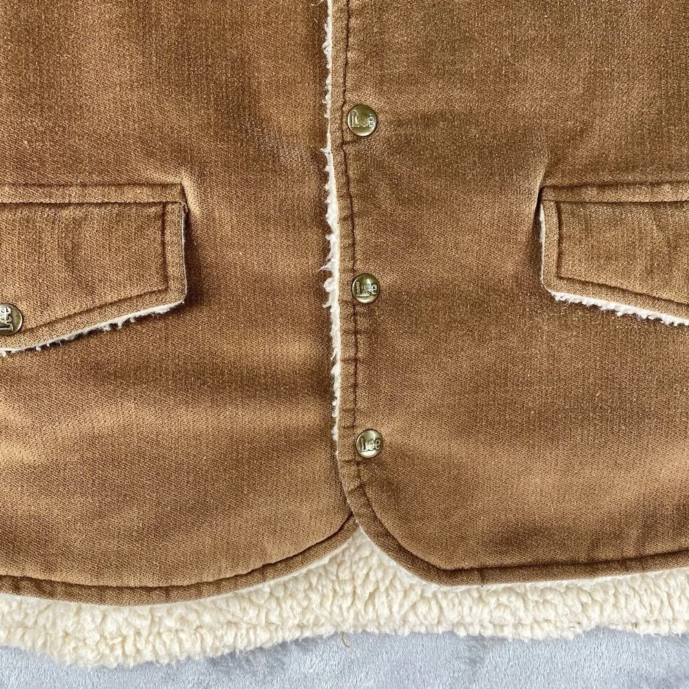 Vintage Lee Storm Rider Vest Mens Size L Brown Sherpa Lined Corduroy Made In USA